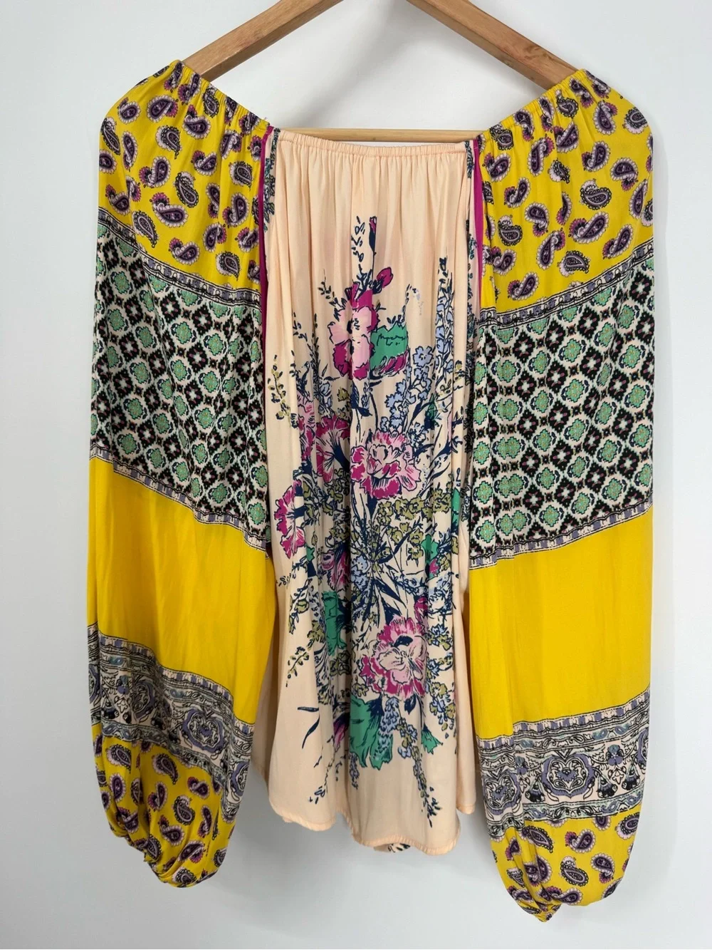 Free People Positano Blouse Printed Off-The-Shoulder Pullover Top Orange Size XS